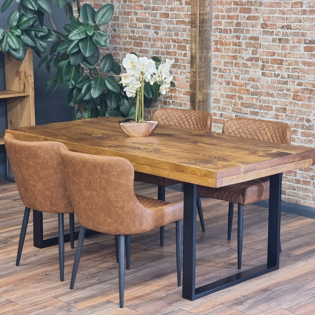 SET - 150cm Table + 4 Chairs - Dining Table Industrial Grantham SQUARE - Frame Legs