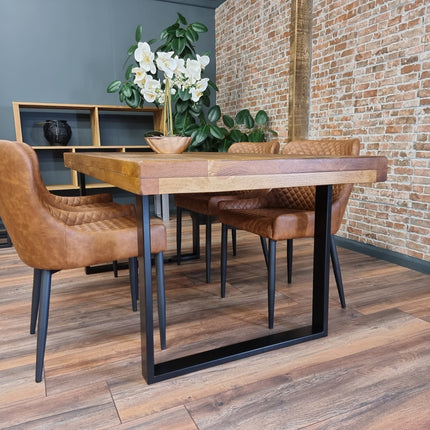 SET - 150cm Table + 4 Chairs - Dining Table Industrial Grantham SQUARE - Frame Legs