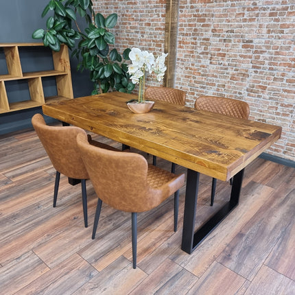 SET - 150cm Table + 4 Chairs - Dining Table Industrial Grantham SQUARE - Frame Legs
