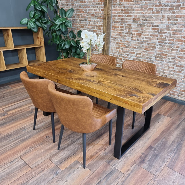 SET - 150cm Table + 4 Chairs - Dining Table Industrial Grantham SQUARE - Frame Legs