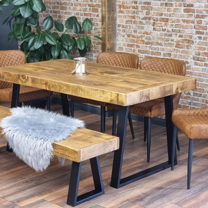 SET Boston Dining Table Trapezium Frame Legs Table 180x91cm with 150x41cm Bench with 4 Chairs