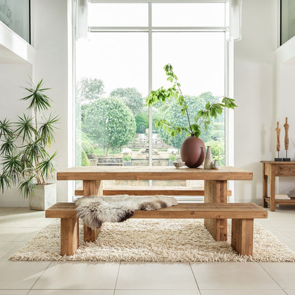 SET Grantham Industrial Thick Dining Table Wooden Legs - Table/Bench/5 Chairs