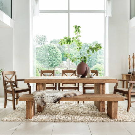 SET Grantham Industrial Thick Dining Table Wooden Legs - Table/Bench/5 Chairs