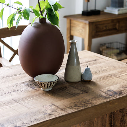 SET Grantham Industrial Thick Dining Table Wooden Legs - Table/Bench/5 Chairs