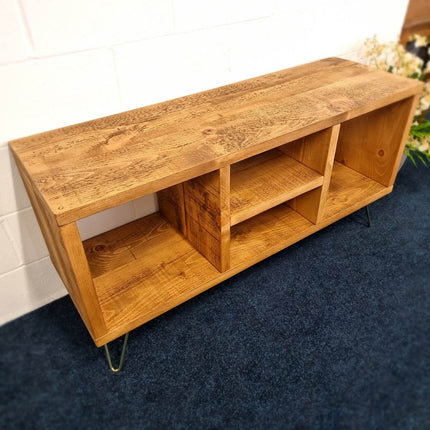 Industrial TV Stand With Shelf Rustic Solid Wood Furniture Vintage Retro Style Cabinet Reclaimed Large Wooden Media Storage Unit