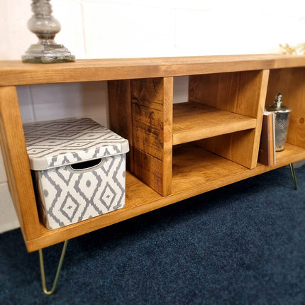 Industrial TV Stand With Shelf Rustic Solid Wood Furniture Vintage Retro Style Cabinet Reclaimed Large Wooden Media Storage Unit