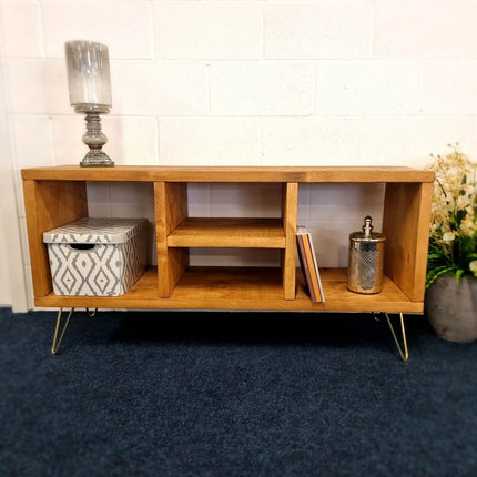Industrial TV Stand With Shelf Rustic Solid Wood Furniture Vintage Retro Style Cabinet Reclaimed Large Wooden Media Storage Unit