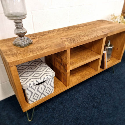 Industrial TV Stand With Shelf Rustic Solid Wood Furniture Vintage Retro Style Cabinet Reclaimed Large Wooden Media Storage Unit