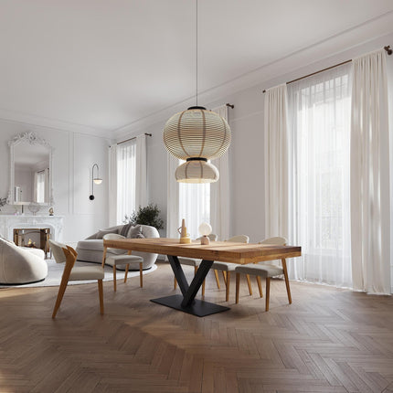 Grantham V Base Dining Table Rustic Solid Wood Dining Table Industrial Straight Edge Dining Table V Steel Base