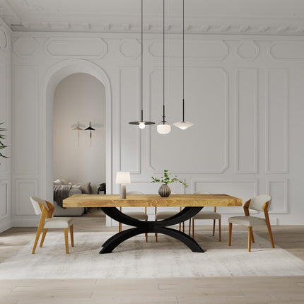 Boston Prism Dining Table Rustic Solid Wood Dining Table Industrial Straight Edge Dining Table Prism Steel Base