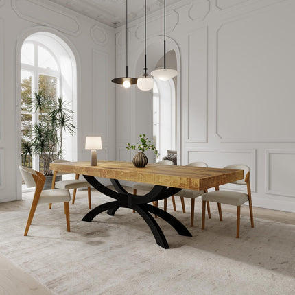 Boston Prism Dining Table Rustic Solid Wood Dining Table Industrial Straight Edge Dining Table Prism Steel Base