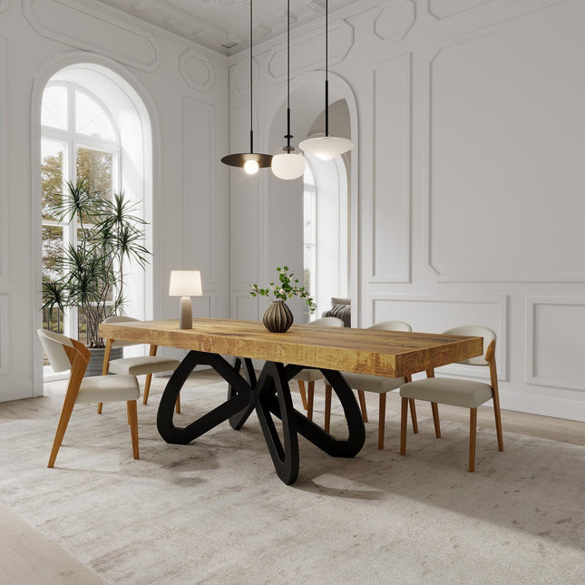 Boston Butterfly Dining Table Rustic Solid Wood Dining Table Industrial Straight Edge Dining Table Butterfly Steel Base