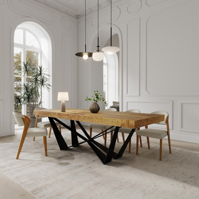 Boston Scorpio Dining Table Rustic Solid Wood Dining Table Industrial Straight Edge Dining Table Scorpio Steel Base