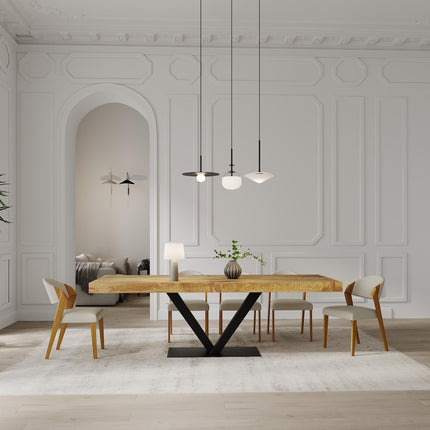 Boston V Base Dining Table Rustic Solid Wood Dining Table Industrial Straight Edge Dining Table V Steel Base