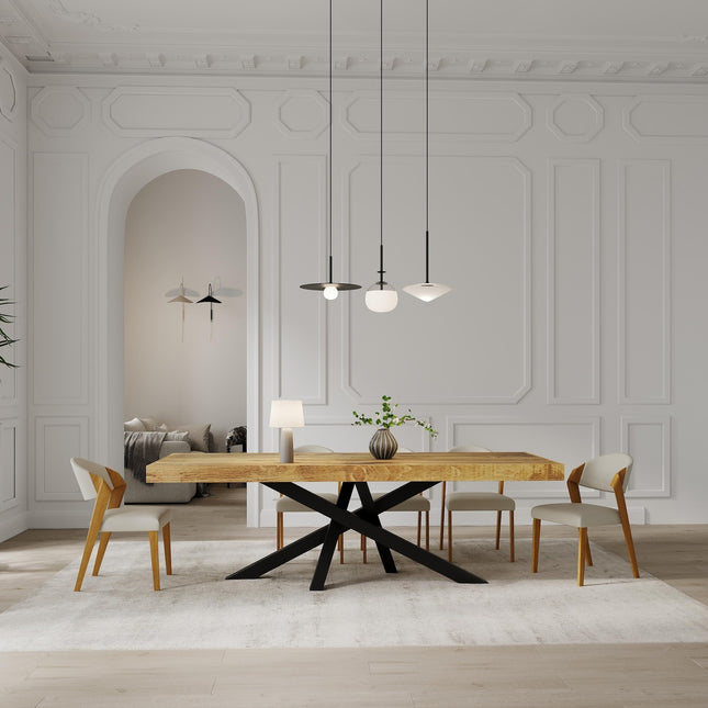 Boston Crossover Dining Table Rustic Solid Wood Dining Table Industrial Straight Edge Dining Table Crossover Steel Base