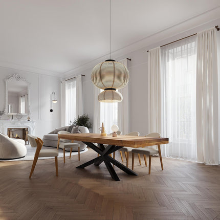 Grantham Spider Dining Table Rustic Solid Wood Dining Table Industrial Straight Edge Dining Table Spider Steel Base Industrial Rustic Wood