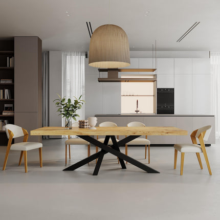 3 INCH Crossover Dining Table Rustic Solid Wood Dining Table Industrial Straight Edge Dining Table Crossover Steel Base