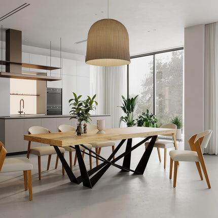 3 INCH Scorpio Dining Table Rustic Solid Wood Dining Table Industrial Straight Edge Dining Table Scorpio Steel Base