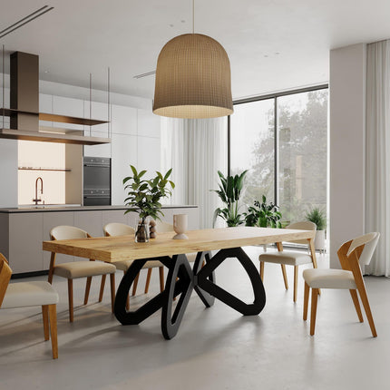 3 INCH Butterfly Dining Table Rustic Solid Wood Dining Table Industrial Straight Edge Dining Table Butterfly Steel Base