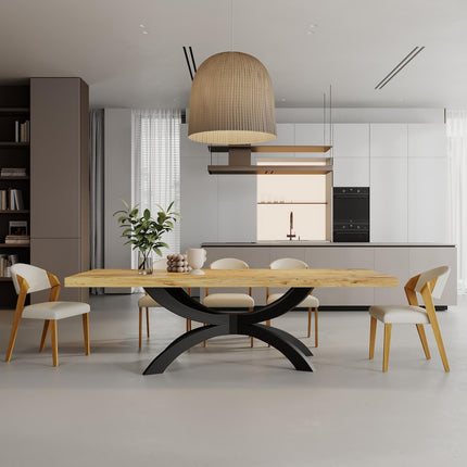 3 INCH Prism Dining Table Rustic Solid Wood Dining Table Industrial Straight Edge Dining Table Prism Steel Base