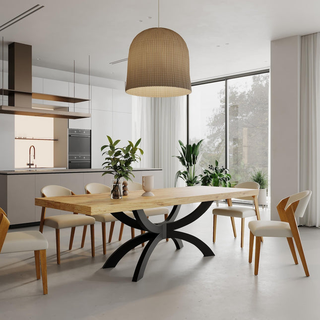 3 INCH Prism Dining Table Rustic Solid Wood Dining Table Industrial Straight Edge Dining Table Prism Steel Base