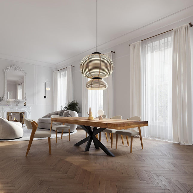 Grantham Star Dining Table Rustic Solid Wood Dining Table Industrial Straight Edge Dining Table Star Steel Base Industrial Rustic Wood