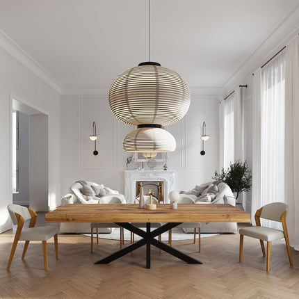 Grantham Star Dining Table Rustic Solid Wood Dining Table Industrial Straight Edge Dining Table Star Steel Base Industrial Rustic Wood