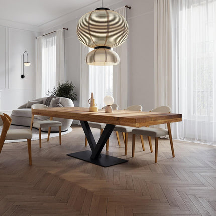 Grantham V Base Dining Table Rustic Solid Wood Dining Table Industrial Straight Edge Dining Table V Steel Base