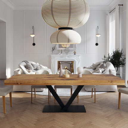 Grantham V Base Dining Table Rustic Solid Wood Dining Table Industrial Straight Edge Dining Table V Steel Base