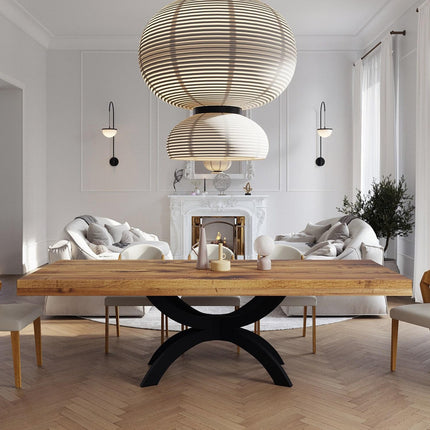 Grantham Prism Dining Table Rustic Solid Wood Dining Table Industrial Straight Edge Dining Table Prism Steel Base