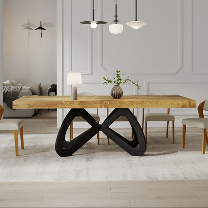 Boston Butterfly Dining Table Rustic Solid Wood Dining Table Industrial Straight Edge Dining Table Butterfly Steel Base