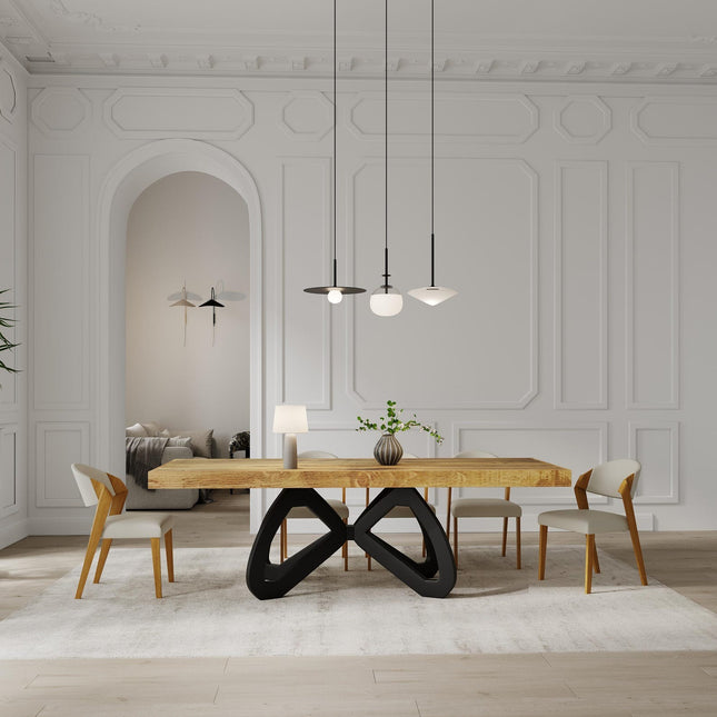 Boston Butterfly Dining Table Rustic Solid Wood Dining Table Industrial Straight Edge Dining Table Butterfly Steel Base