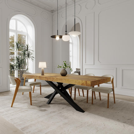 Boston Crossover Dining Table Rustic Solid Wood Dining Table Industrial Straight Edge Dining Table Crossover Steel Base