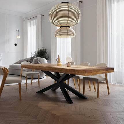 Grantham Spider Dining Table Rustic Solid Wood Dining Table Industrial Straight Edge Dining Table Spider Steel Base Industrial Rustic Wood