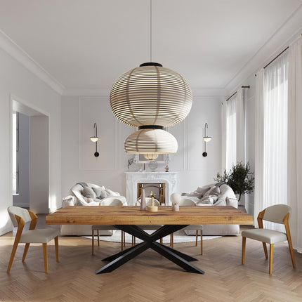 Grantham Spider Dining Table Rustic Solid Wood Dining Table Industrial Straight Edge Dining Table Spider Steel Base Industrial Rustic Wood