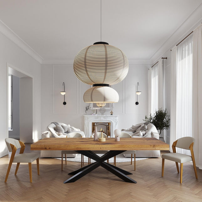 Grantham Spider Dining Table Rustic Solid Wood Dining Table Industrial Straight Edge Dining Table Spider Steel Base Industrial Rustic Wood