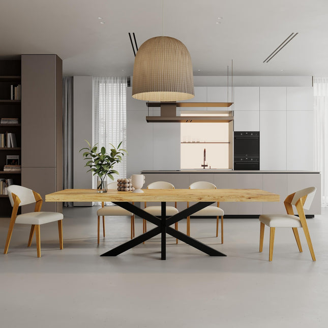 3 INCH Star Dining Table Rustic Solid Wood Dining Table Industrial Straight Edge Dining Table Star Steel Base Industrial Rustic Wood