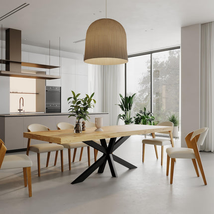 3 INCH Star Dining Table Rustic Solid Wood Dining Table Industrial Straight Edge Dining Table Star Steel Base Industrial Rustic Wood