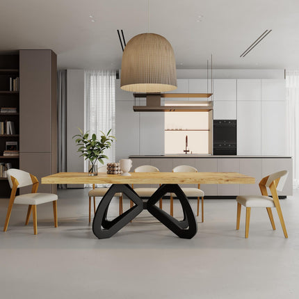 3 INCH Butterfly Dining Table Rustic Solid Wood Dining Table Industrial Straight Edge Dining Table Butterfly Steel Base