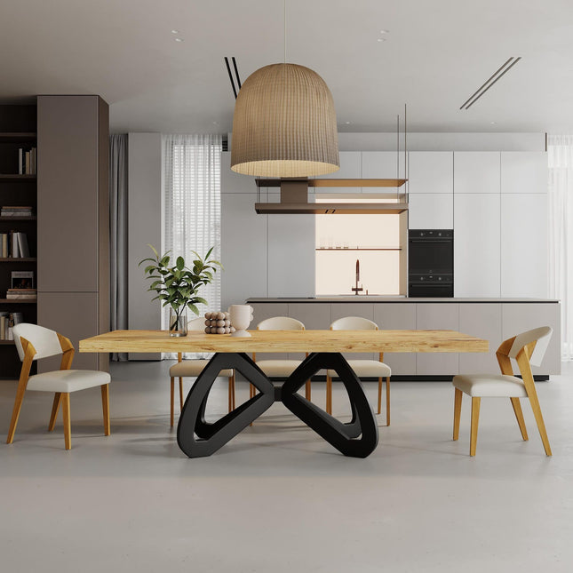 3 INCH Butterfly Dining Table Rustic Solid Wood Dining Table Industrial Straight Edge Dining Table Butterfly Steel Base