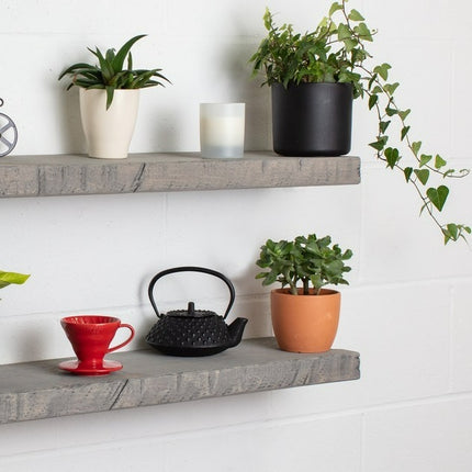 Grey Rustic Floating Shelves Handmade Solid Wood