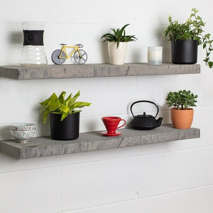 Grey Rustic Floating Shelves Handmade Solid Wood