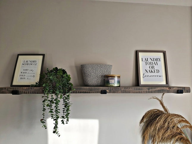 Grey Solid Wood Rustic Shelf Metal Brackets