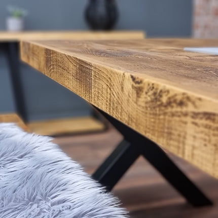 SET - 180CM Table + 2 Benches - Industrial Dining Table Farmer