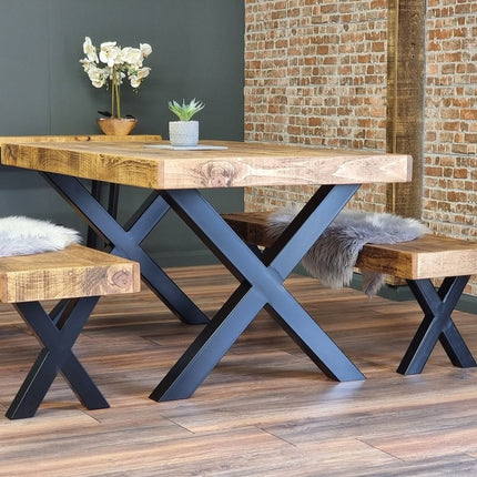 SET - 180CM Table + 2 Benches - Industrial Dining Table Farmer