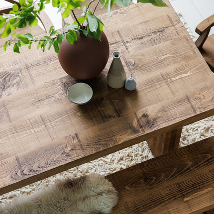 SET Grantham Industrial Thick Dining Table Wooden Legs - Table/Bench/5 Chairs