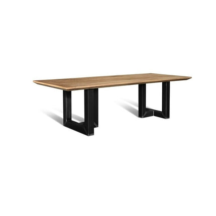Solid Oak Chamfered Edge Dining Table with a Steel Black Base 053