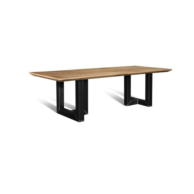 Solid Oak Chamfered Edge Dining Table with a Steel Black Base 053