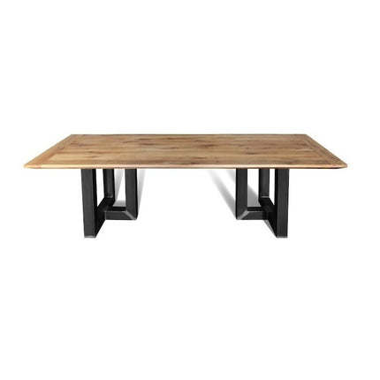 Solid Oak Chamfered Edge Dining Table with a Steel Black Base 053