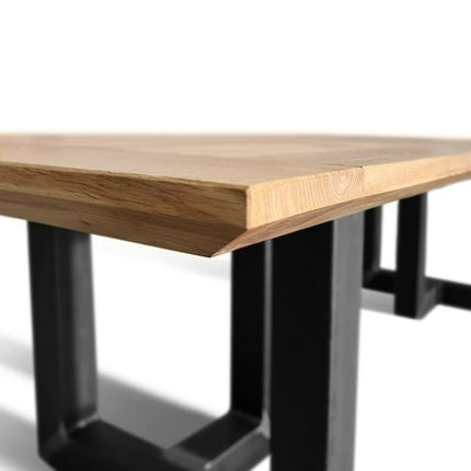 Solid Oak Chamfered Edge Dining Table with a Steel Black Base 053